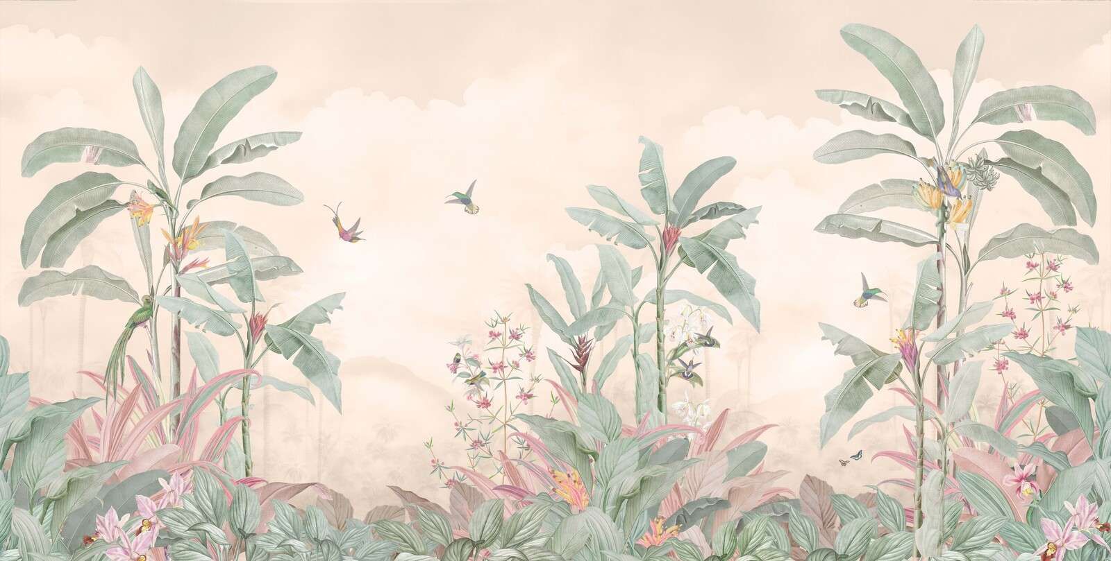 Colibris sous un ciel de nuages doux