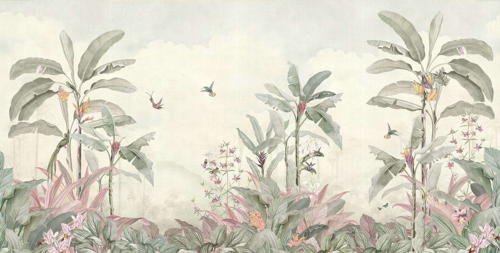 Colibris et feuilles tropicales