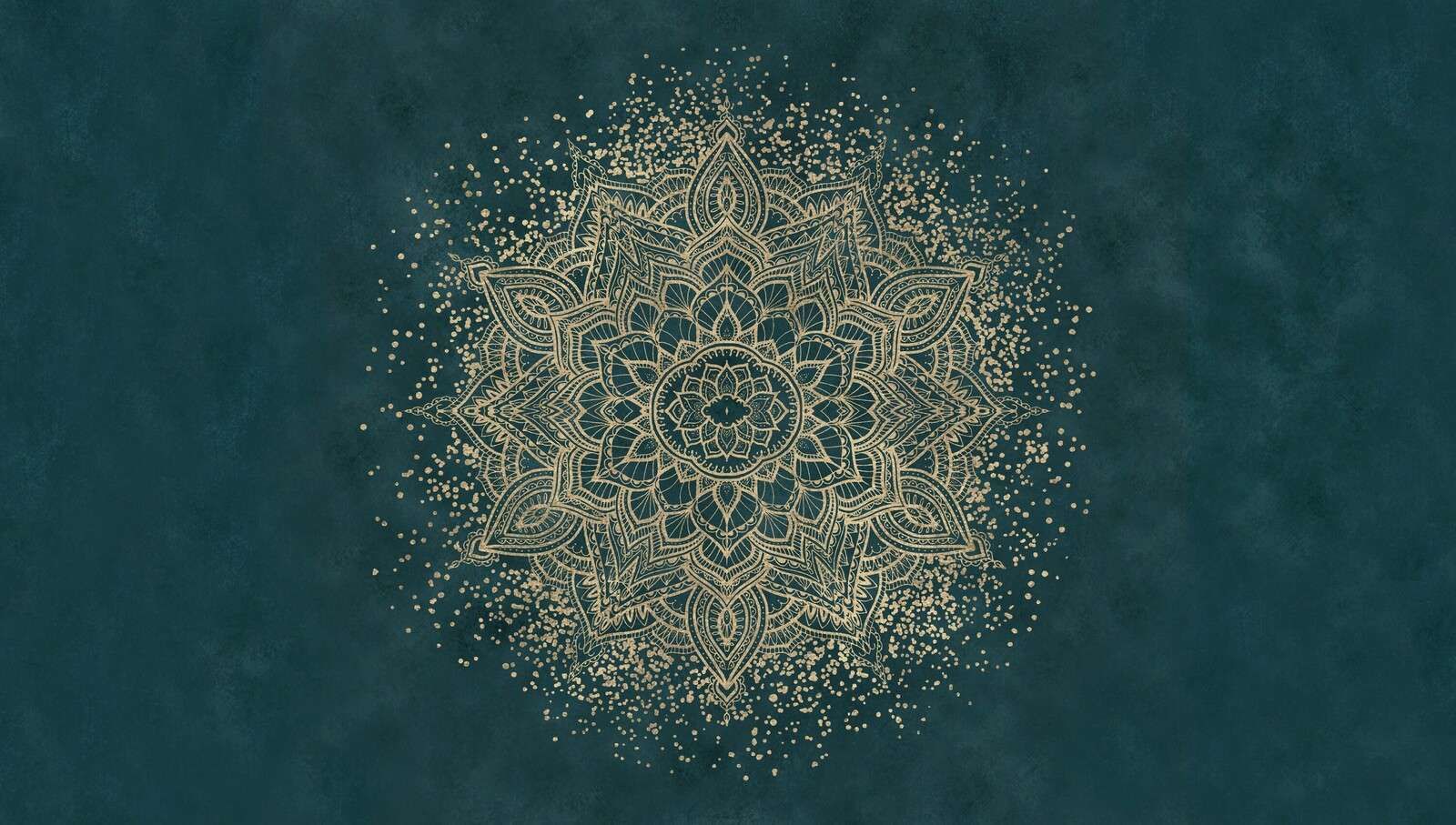 Mandala doré sur vert émeraude.