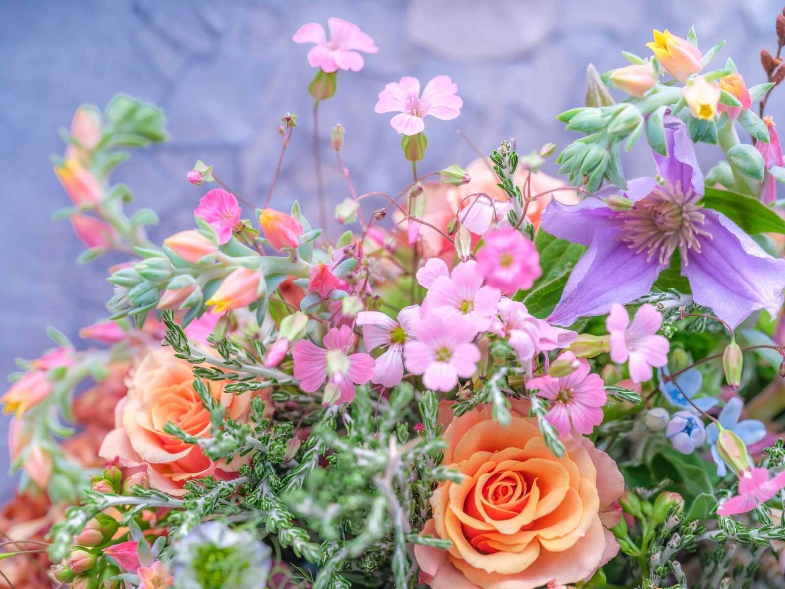 Roses et fleurs mélangées