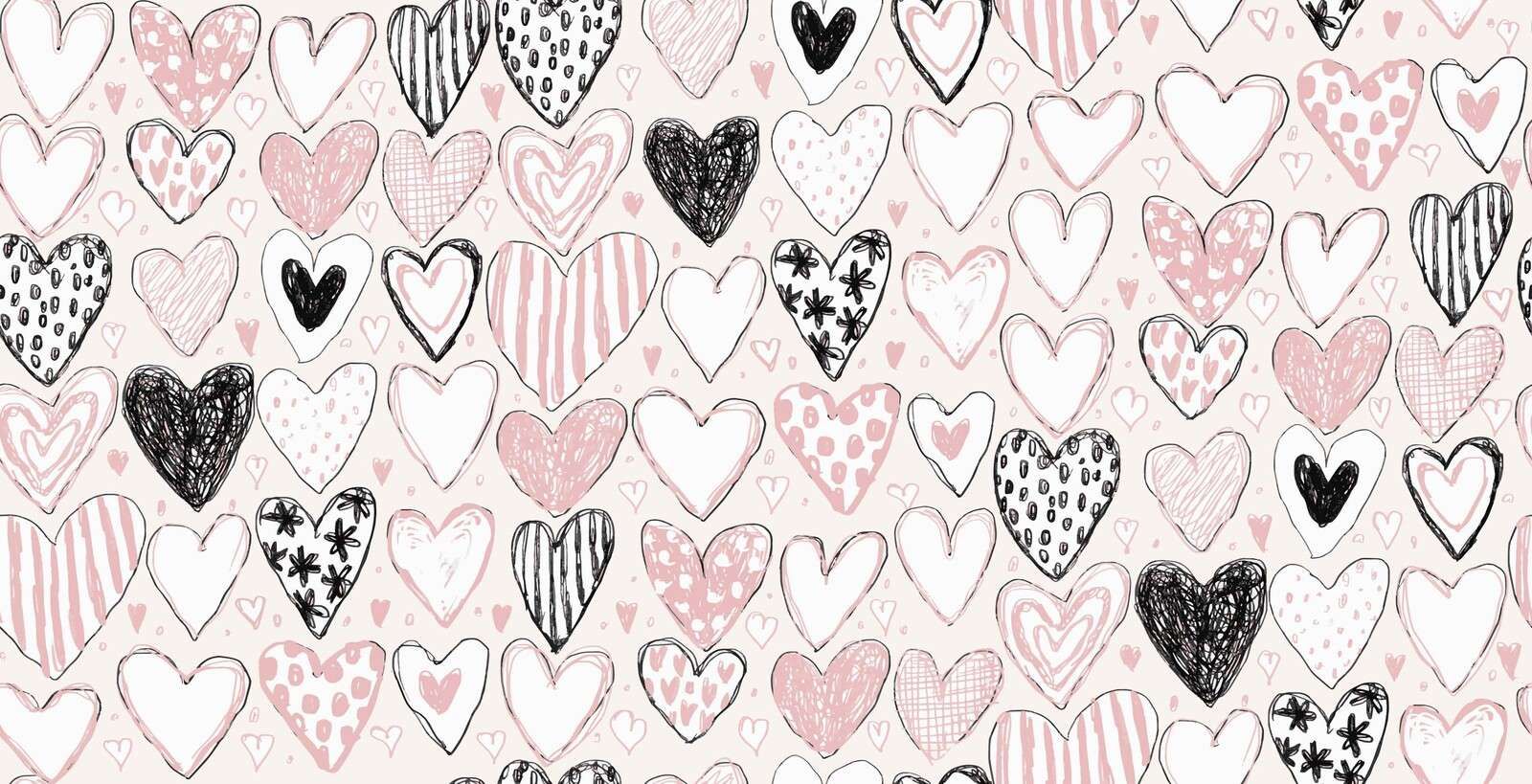 Mélange de cœurs en pastel et en encre