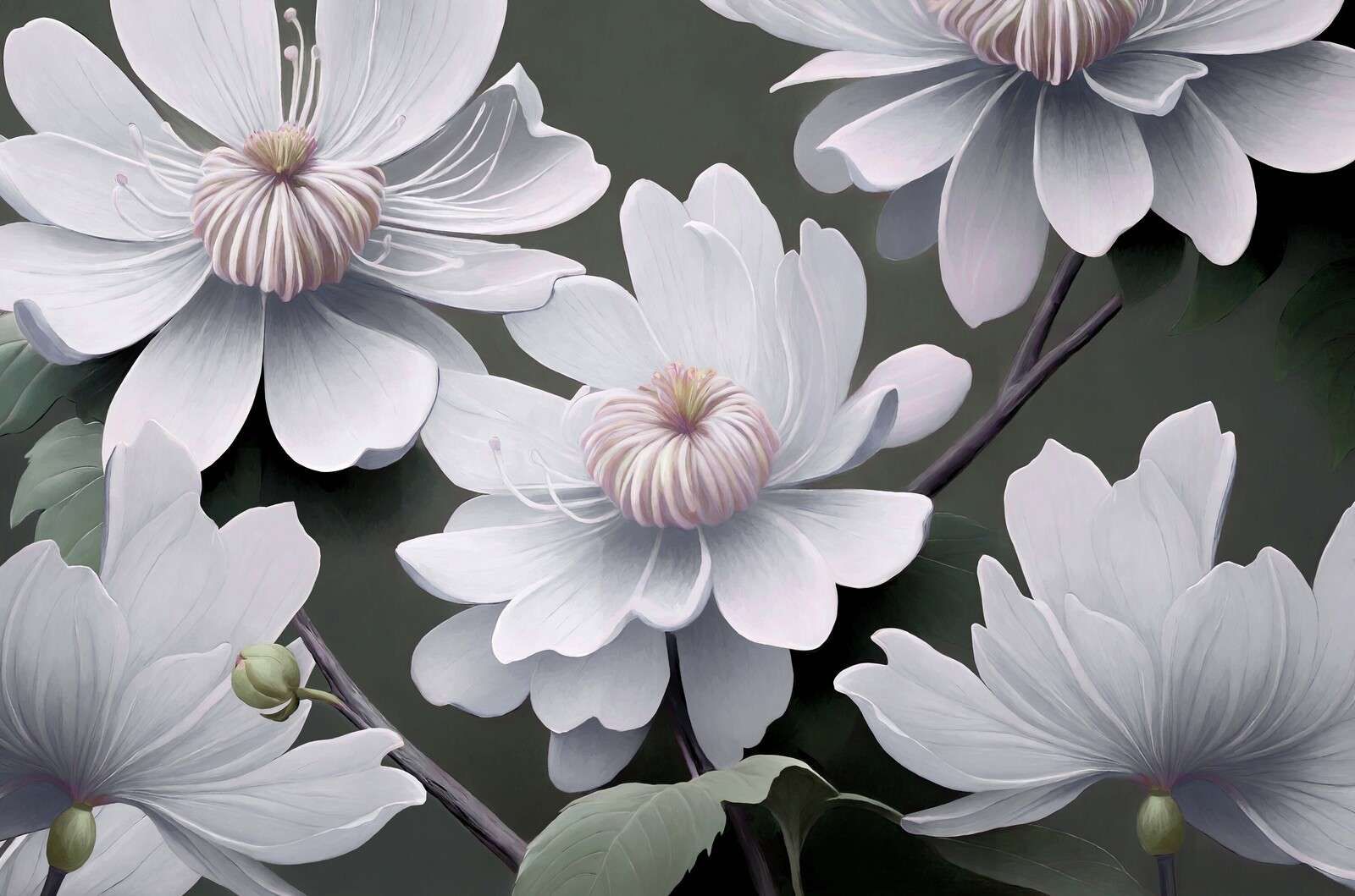 Fleurs de clématites claires en blanc