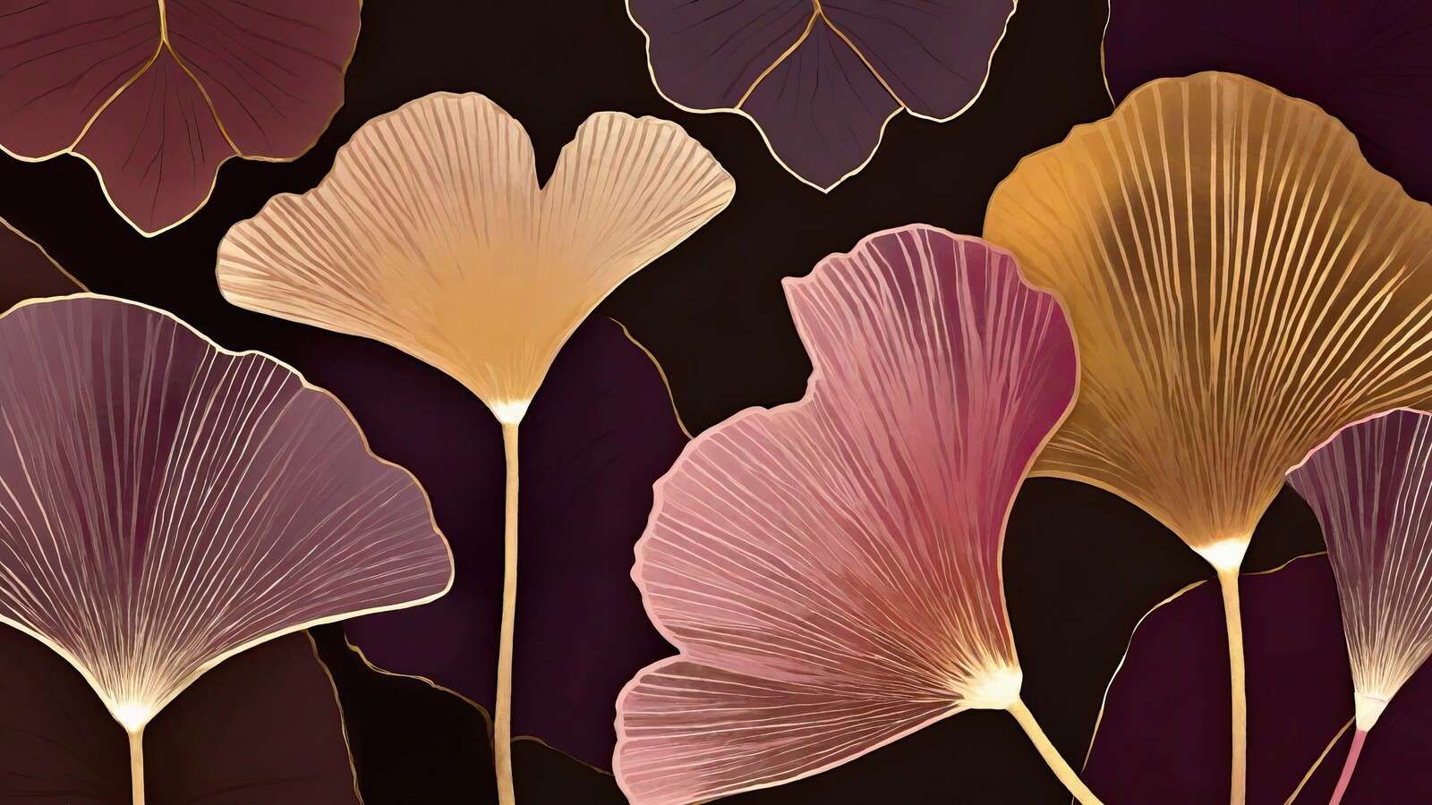 Feuilles de ginkgo dans une pénombre chaude