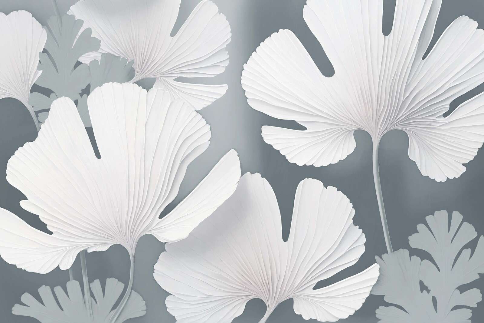 Feuilles blanches de ginkgo dans le brouillard