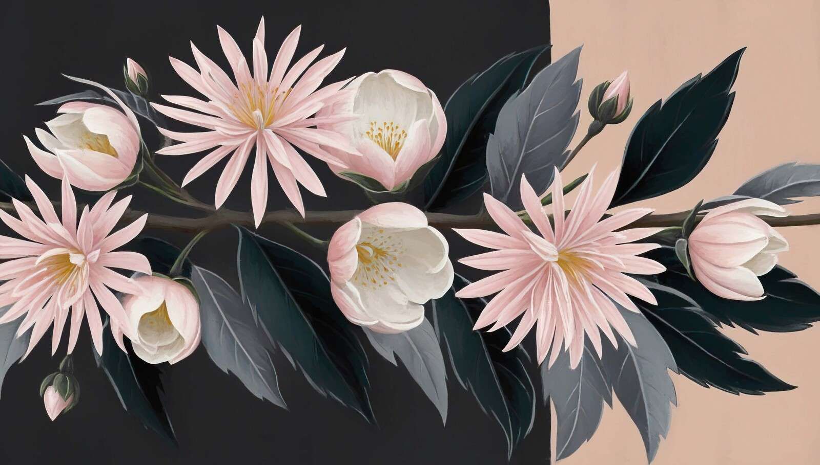 Clématide rose clair sur une branche