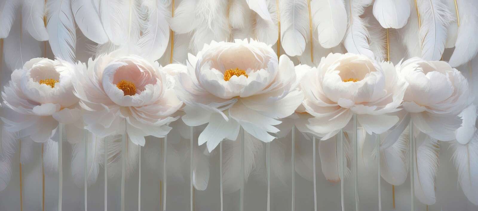 Pivoines blanches avec des plumes douces