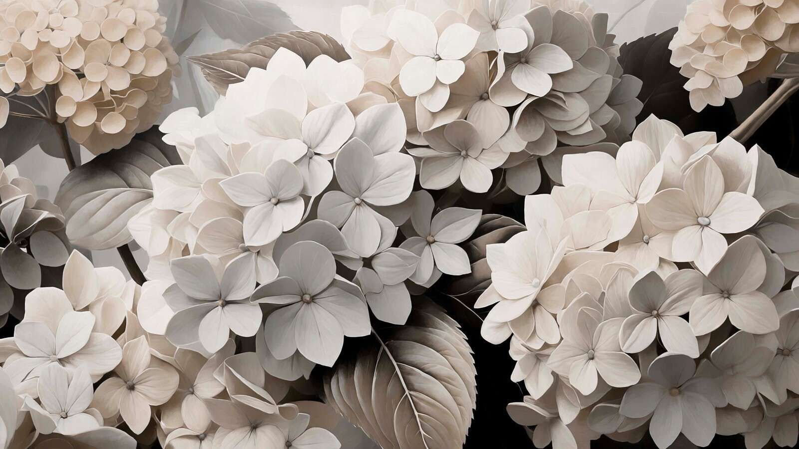 Hortensias couleur crème avec de la profondeur