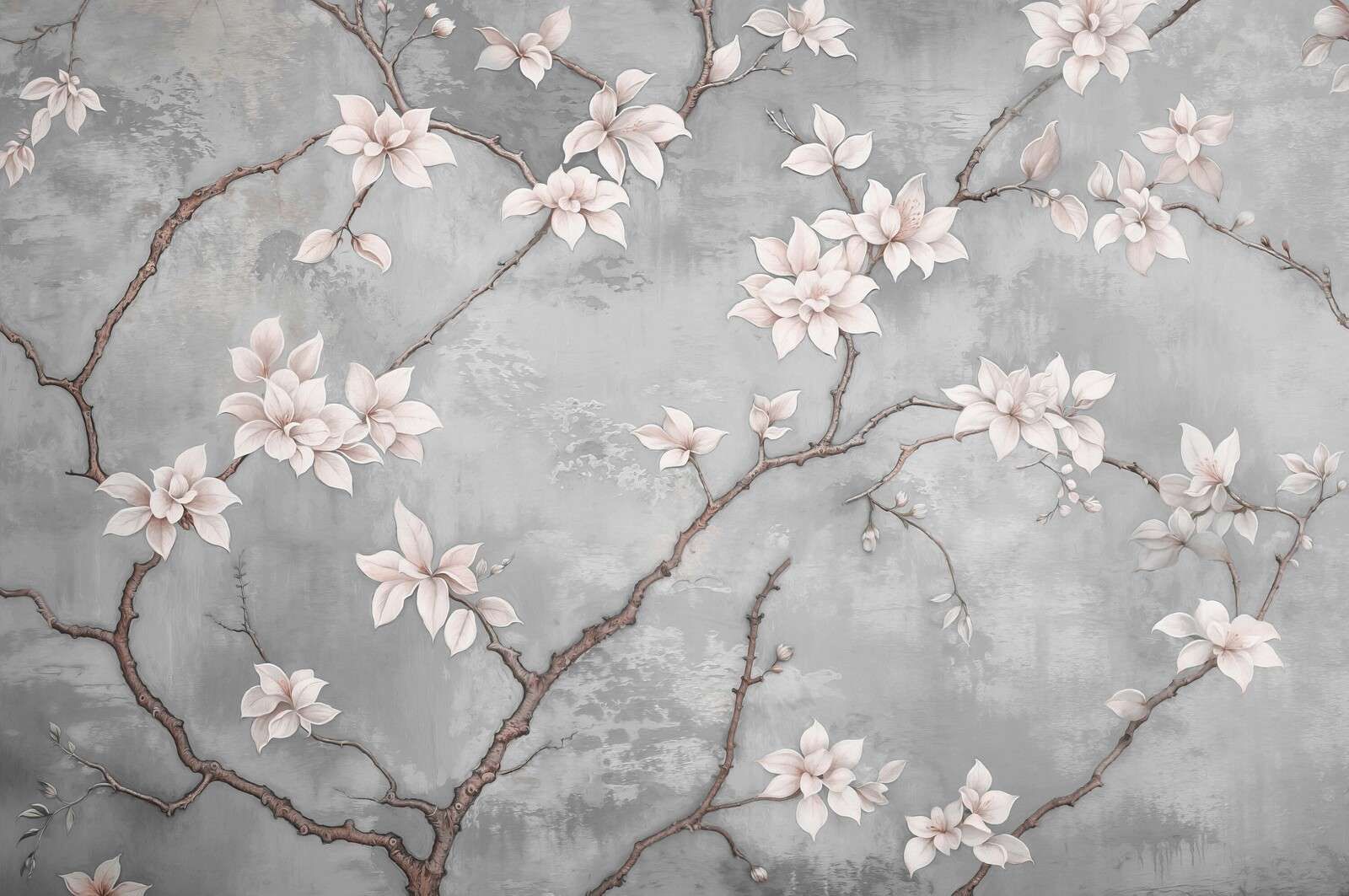 Branche de magnolia blanche sur gris brumeux