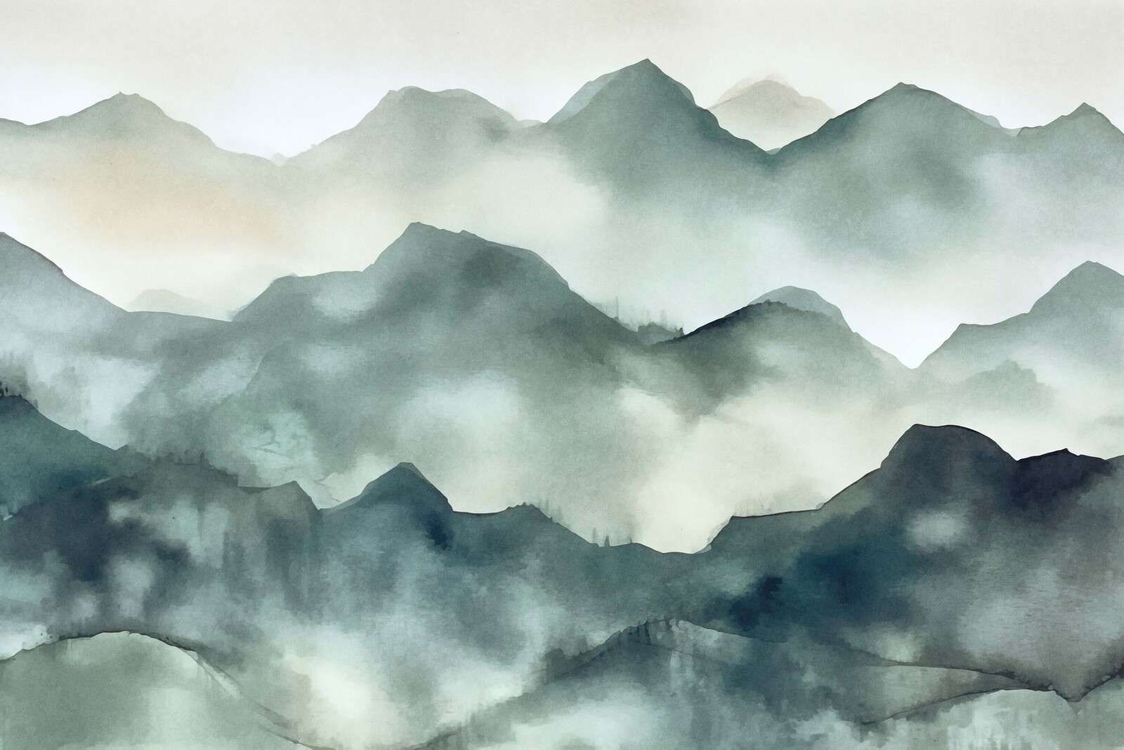 Paysage aquarelle des montagnes brumeuses