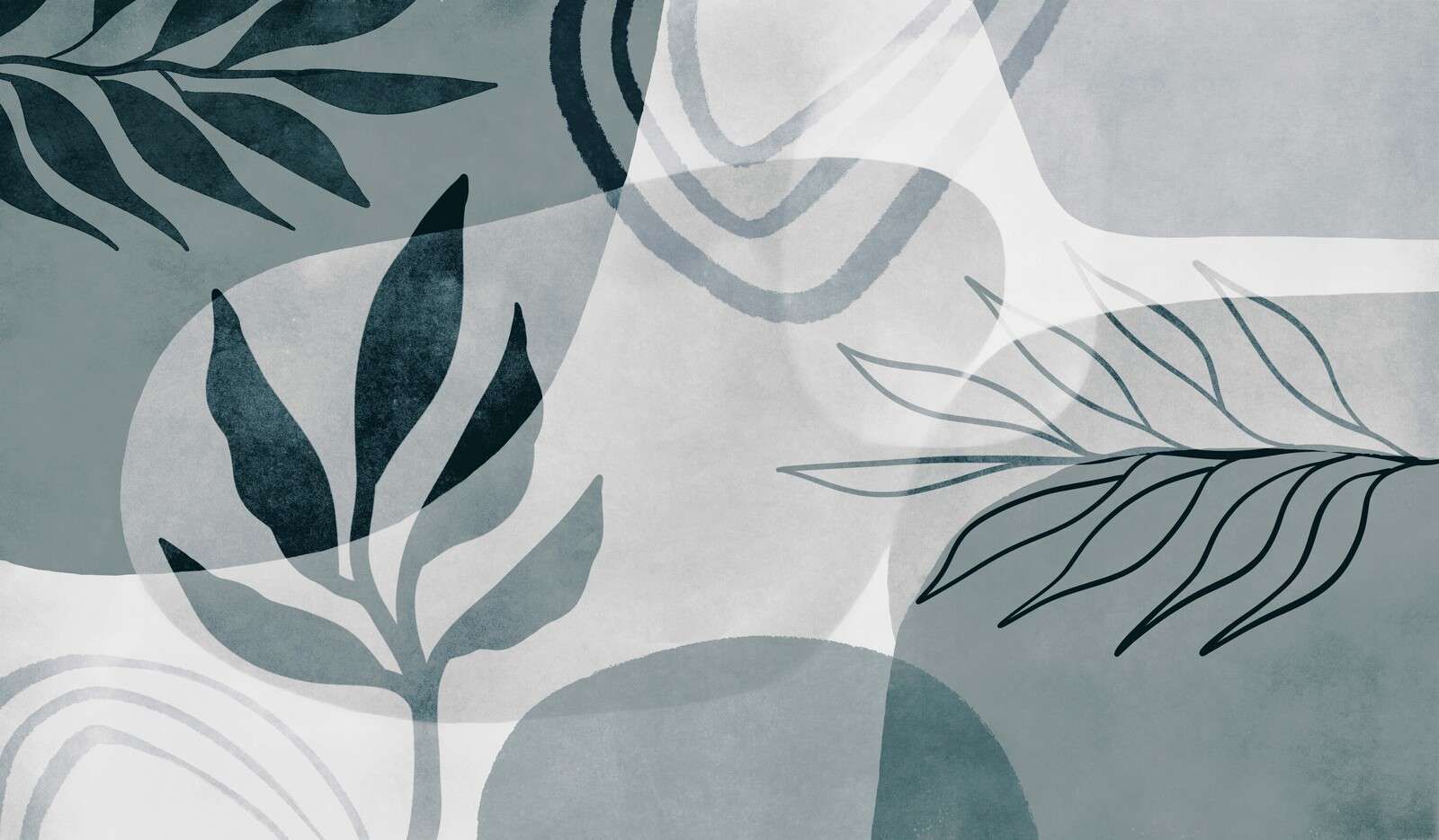 Art abstrait botanique du milieu du siècle bleu-vert.