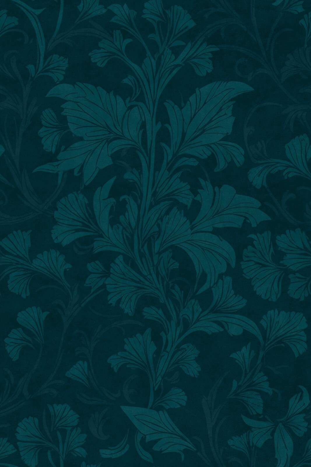 motif damassé ornemental monochrome de style William Morris vert émeraude et sarcelle