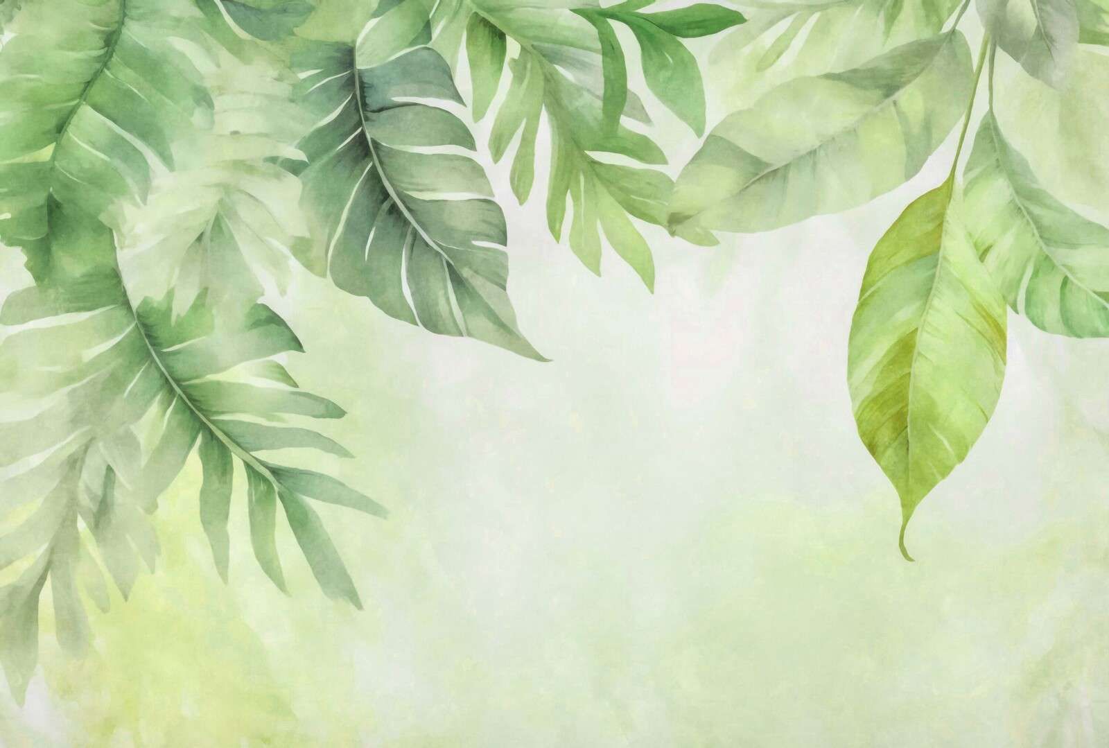 Feuillage calme, feuilles aquarelle vert frais