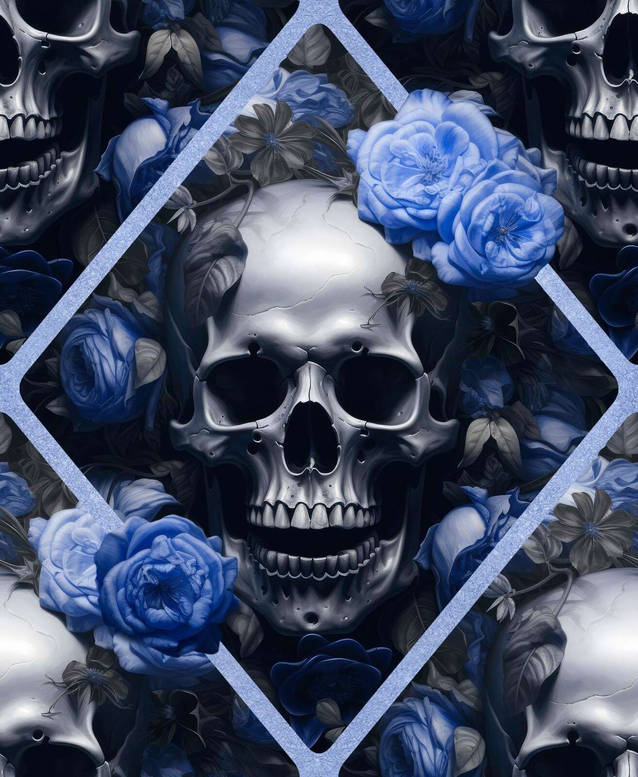 Skulls and roses gothic romance elegance blue