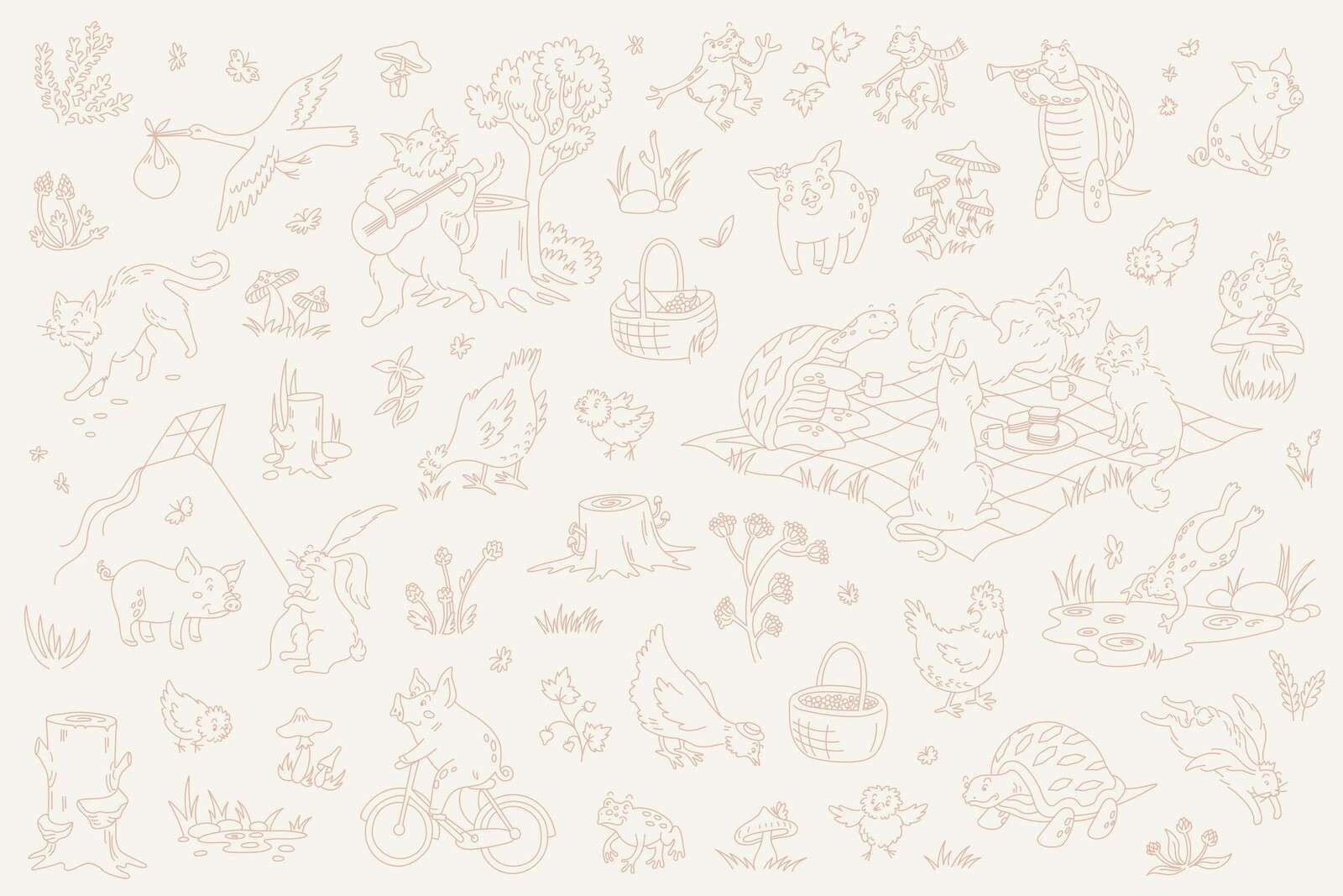 Animaux de la forêt calmes beige et rose