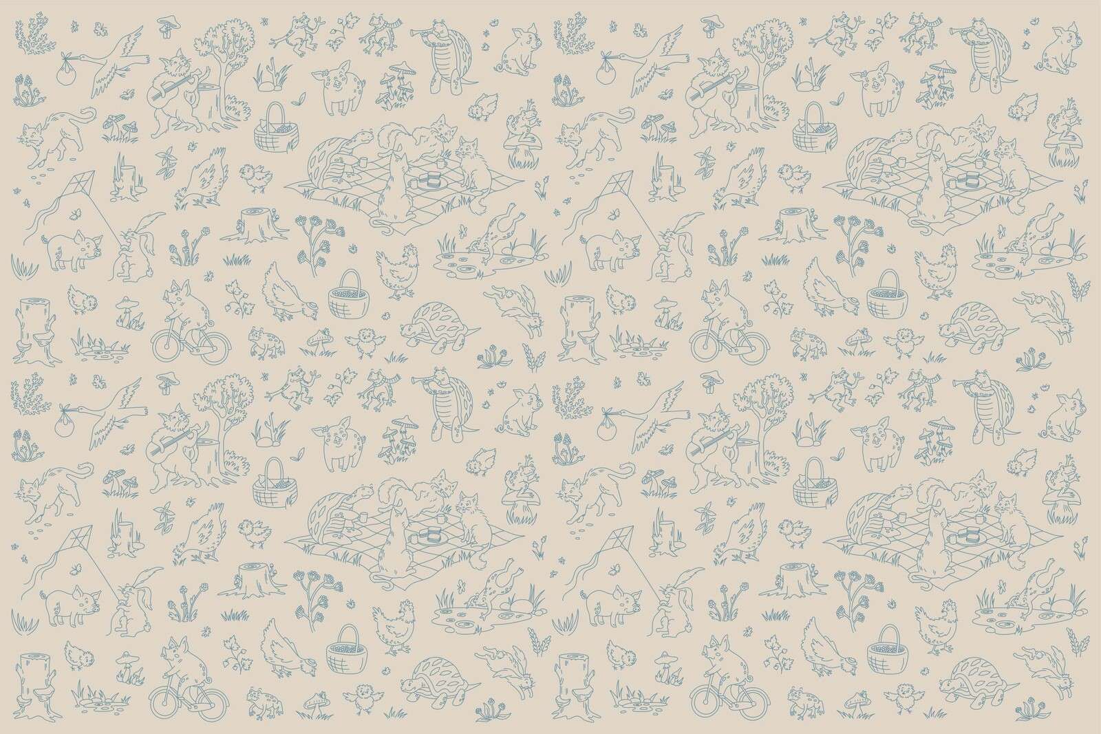 imprimé animaux de forêt paisibles taupe et bleu