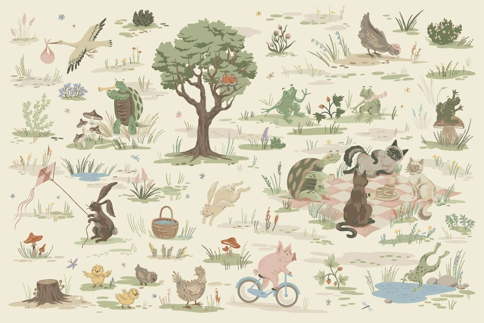Animaux de la forêt colorés en rose